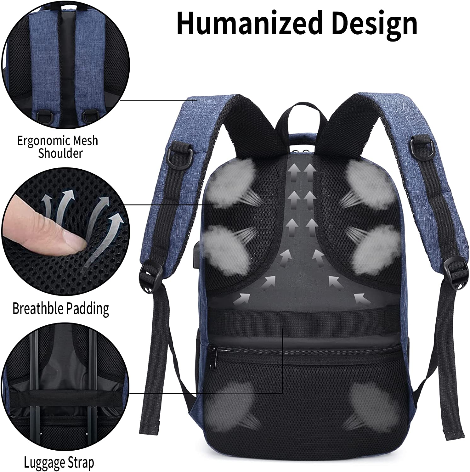 QINOL Travel Laptop Backpack Anti-Theft Work Bookbags With Usb Charging Port, Water Resistant 15.6 Inch College Computer Bag for Men Women, Black - Image 5